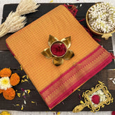 Vriksham Mango Yellow With Pink Border-Vairaoosi Podi Kattam-Kalyani Cotton Saree-VS4590